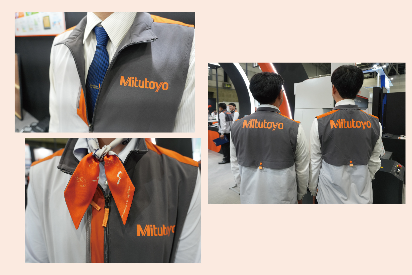 コーポレートカラーが映える作業着・ワーキングウェアを着用している様子。