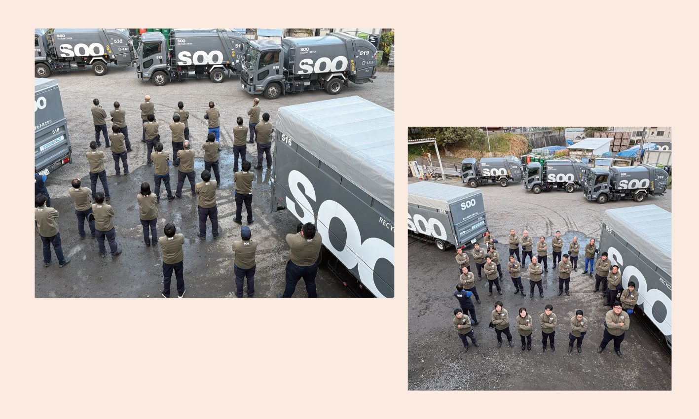 ゴミ収集車とそこで働く人々