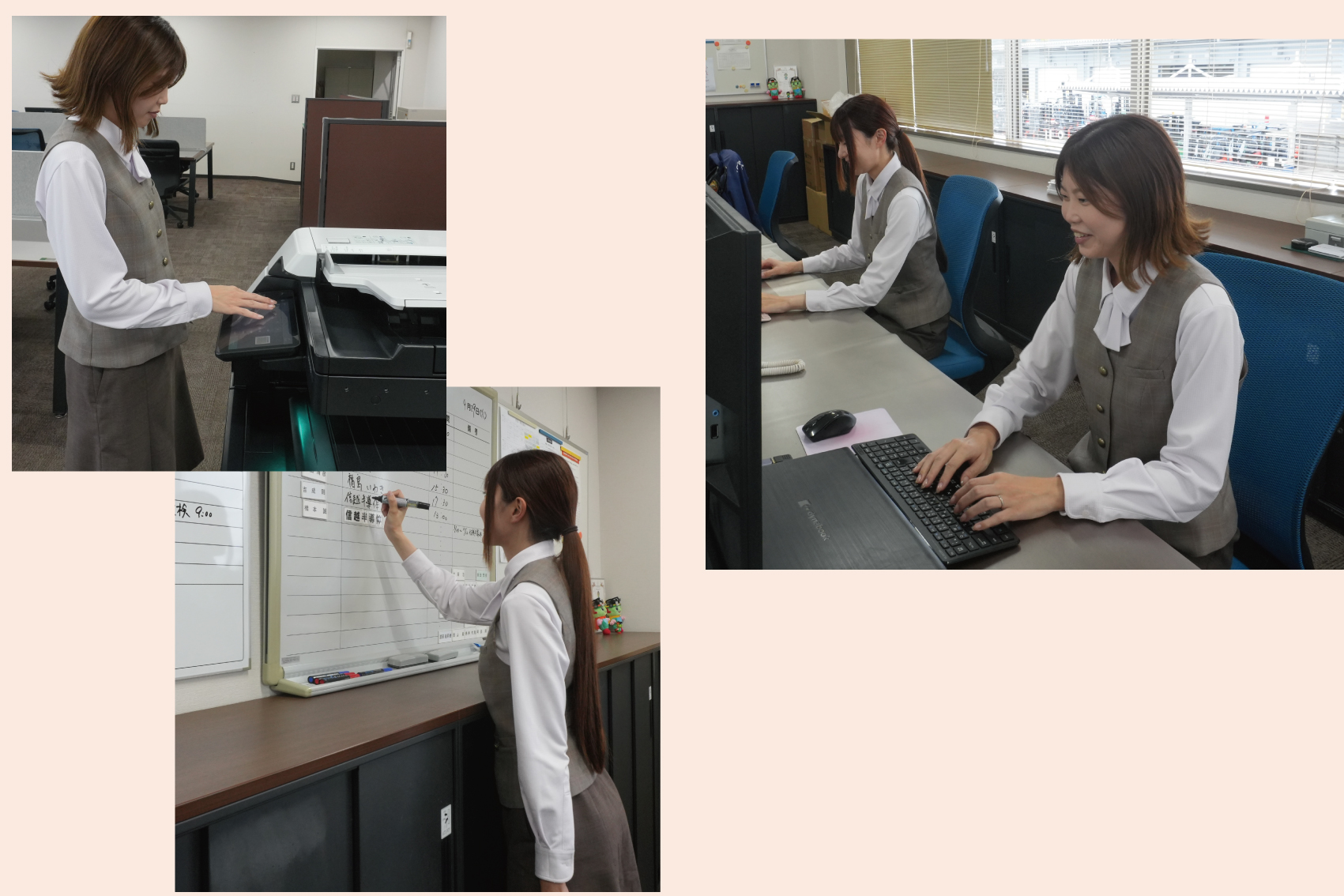 制服を着た女性が作業をしている画像。